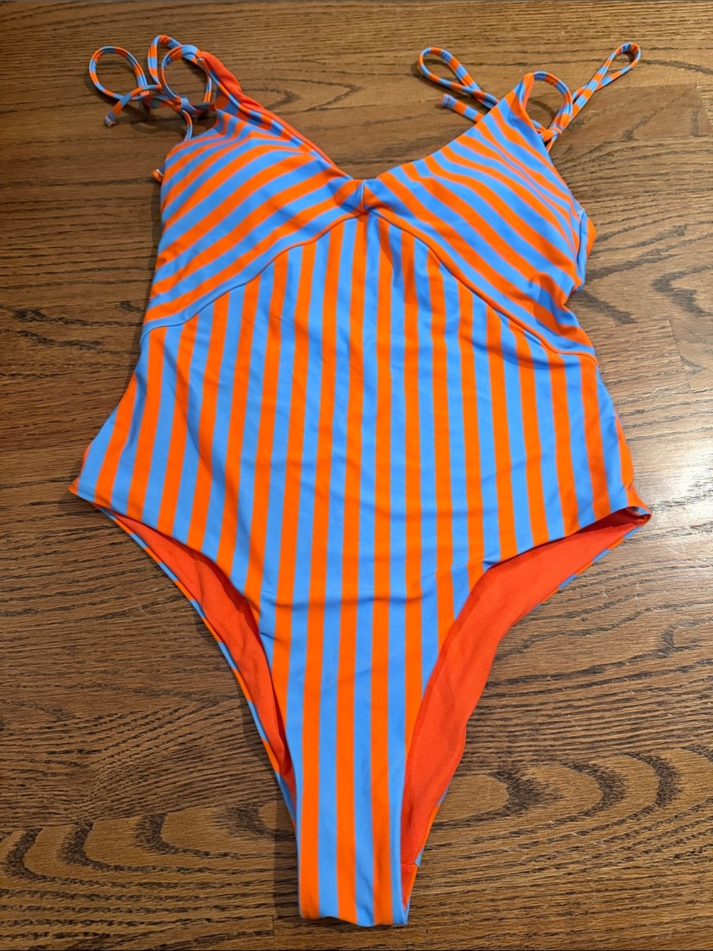 Vero moda Ladie’s Striped One-Piece Swim Suit - Orange & Light Blue Sz medium